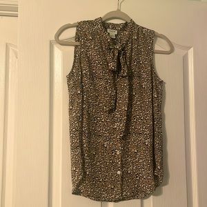 J crew leopard print button down tie front tank XXS